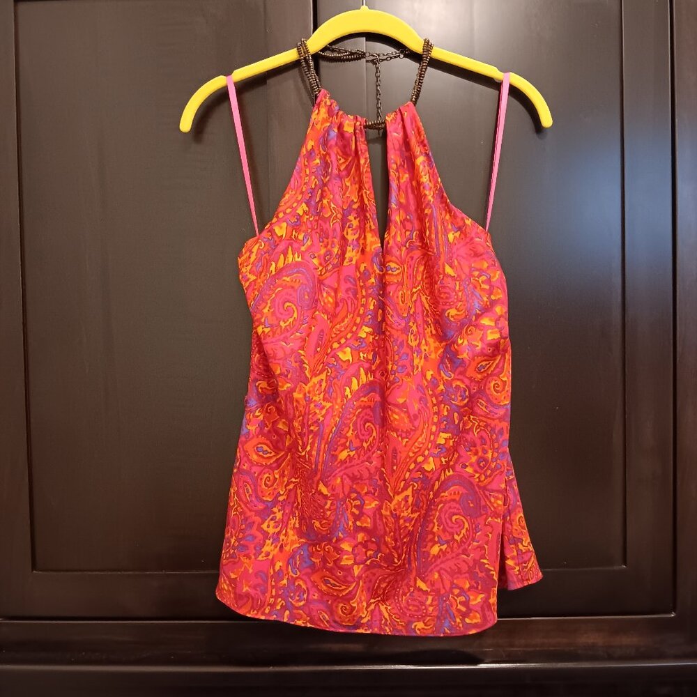 Lauren Ralph Lauren Halter Top Size Small Hot Pink Paisley
